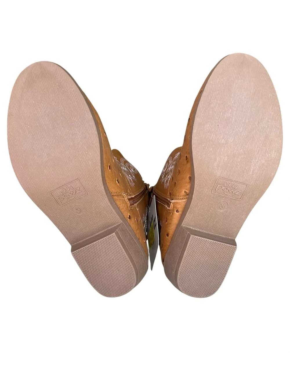 PAWZ Cognac Brown Western Boots Faux Leather and Ostrich Little Girl Size 3